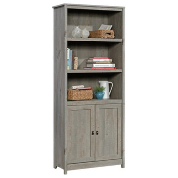 Cottage Bookcase, 3 Open Shelves & Cabinet Doors With Framed Accent, Mystic Oak