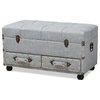 Davey Modern Transitional Grey Fabric Upholstered 2-Drawer Storage Trunk Ottoman