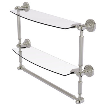 Dottingham 18" Two Tiered Glass Shelf with Towel Bar, Satin Nickel