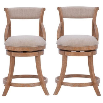 Home Square 26" Wood Upholstered Big and Tall Counter Stool in Brown - Set of 2