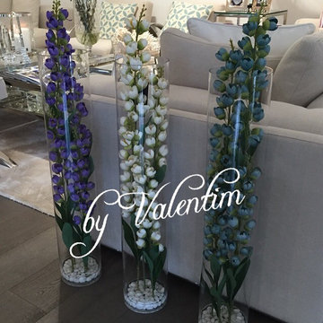 Set of 3 cylinders arrangement Spray Flowers 32'H handmade