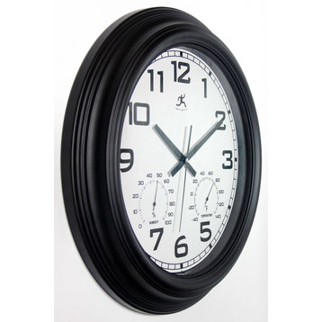 Classique All Weather 18.5" Black Wall Clock/Thermometer