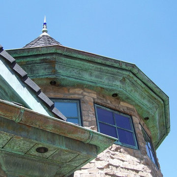 Patina copper gutter work
