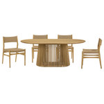Armen Living - Pasadena Erie 5-Piece Oval Dining Set, Natural Oak Finish With Chairs - Transform your indoor dining space with the Pasadena Erie 5 Piece Oval Dining Set from Armen Living. This contemporary dining set features: 1 oval Pasadena table with a solid wood base and concrete bottom for added stability, and 4 Erie chairs constructed with solid wood frames and woven paper cord. The Danish and mid-century modern influences shine through in the sleek design that combines functionality with artistic flair. As versatile furniture pieces, these dining chairs transcend their traditional role, doubling as smart accent chairs or chic additions to your vanity. The ergonomic design ensures comfort during meals, providing both flexible support and style, while the open back and paper cord create a chair with unparalleled breathability. With a generous tabletop length of 79 inches, this dining room table provides ample space for family dinners or entertaining guests. Crafted with meticulous attention to detail, the oval shape of the table adds a touch of modern elegance to any space. This cohesion serves to enhance the clean, simple aesthetic of this set, which is sure to create a focal point in any room. Perfect for intimate dinners or casual family meals, this five-piece set is designed for those who appreciate a blend of form and function. Elevate your dining experience with the Pasadena Erie dining table set. This dining set is available in multiple color variations including: a black oak finish with black chairs, a natural oak finish with natural oak chairs, a natural oak finish with black chairs, and a walnut tabletop with black finish and black chairs.