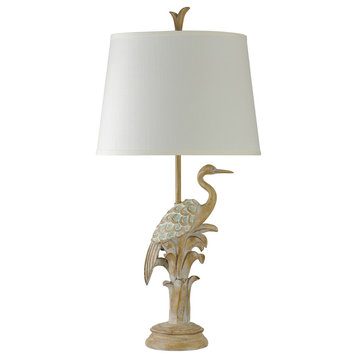 Traditional Bird of the Beach Table Lamp with Fabric Drum Shade
