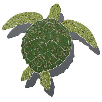 Sea Turtle 1 Ceramic Swimming Pool Mosaic 9"x8" with shadow, Green