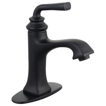 Transitional Bathroom Faucet, Single Handle Design With Push Up Drain, Bronze, Black