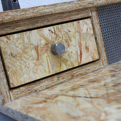Pinder gloss lacquered OSB Industrial Desk with Storage & perforated steel - Desks & Writing Bureaus