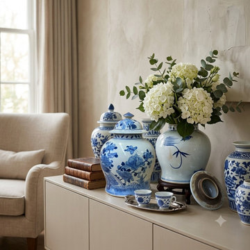 Chinese Blue White Porcelain Flower Birds Graphic Temple Jar ws1393