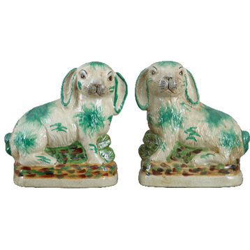 Staffordshire Reproduction Bunnies, 2-Piece Set GREEN
