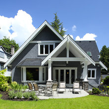 white trim grey house