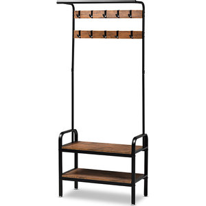 Industrial Hall Tree DYHOME Coat Rack Shoe Bench 2020cm Wood Look Accent Furniture with Metal Frame and Hanging Hooks Entryway Storage Shelf