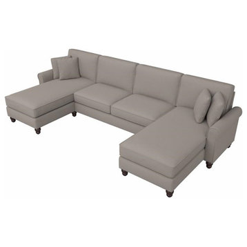 Pemberly Row Sectional Couch with Double Chaise in Beige Herringbone Fabric