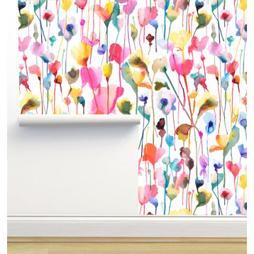 Watercolor Wild Flowers Colorful Wallpaper by Ninola Designs, Sample 12"x8"