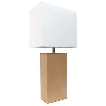 Elegant Designs Modern Genuine Leather Table Lamp, Beige