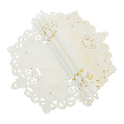Xia Home Fashions - Victorian Lace Embroidered Cutwork Round Doilies, 8", Ivory, Set of 4 - Placemats