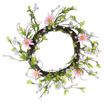 12" Green Pink and Purple Spring Floral Twig Wreath