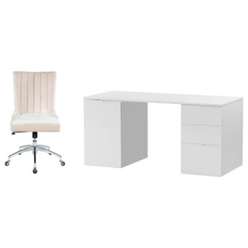 Home Square 2-Piece Set with Wood Desk and Fabric Computer Chair