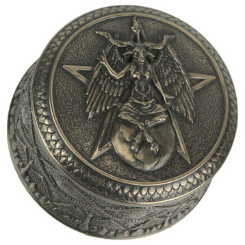 Baphomet With Pentagram Bronze Finished Round Trinket Box Wicca Pagan