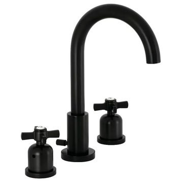 Eclectic Widespread Bathroom Faucet, High Arc Spout & 2 Crossed Handles, Black