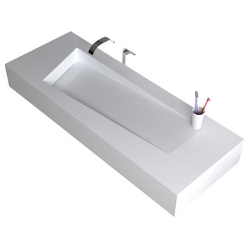 ADM Rectangular Countertop Sink, White, 47", Matte White