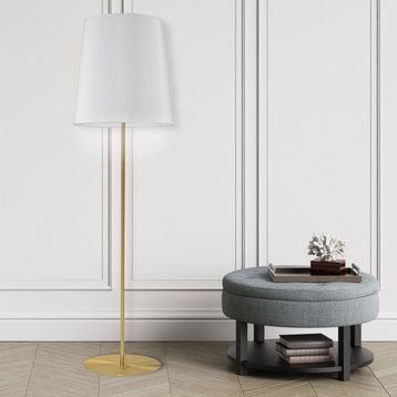 1-Light Modern Minimalist Floor Lamp, Aged Brass With White Shade