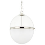 Hudson Valley Lighting - Donnell 1 Light Pendant, Polished Nickel, 21" - Two different types of glass make this pendant feel special and sophisticated. A detailed Aged Brass or Polished Nickel band at the center separates the clear glass above from the opal glossy glass beneath for a visually interesting design that not only draws the eye when unlit, it beautifully pairs a brighter light with a soft glow when lit. This pretty pendant feels right at home styled over the kitchen island.