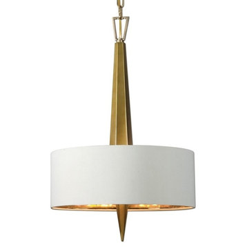 Modern Gold 3-Light Chandelier, Contemporary Beige White Shade