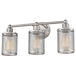 Eglo - Verona 3-Light Bathroom Vanity Light, Brushed Nickel - Eglo's Verona series create edgy styling with use of unique, hexagonal mesh materials in the metal framework of their shade. This wall mounted fixture utilizes its 3 light design for an industrial yet classy feature in the bathroom at the vanity. Its brushed nickel finish with matching drum-shaped shades ensures a piece that will get noticed and make your area shine.The Verona 3 light bath bar offers metal cage shades in a brushed nickel finish with exposed downlight bulbs for a textural flair that will complement a wide variety of d��?cors