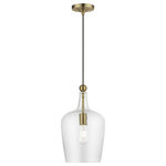 Livex Lighting - Avery 1 Light Antique Brass Single Pendant - Featuring a black pendant cord and antique brass hardware this graceful carafe shaped clear glass mini pendant will add a real simple look to any kitchen, bar, and hallway.