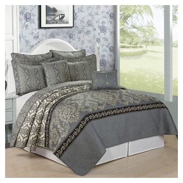 Mystic Quilted 7-Piece Bed Spread Set, Charcoal, King