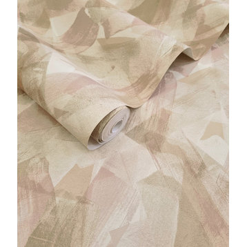 Bold Sweeping Brushstrokes Non Woven Wallpaper, Blush Coral, Double Roll