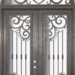 Barcelona 72x96 Wrought Iron Steel Double Door and Half Round Transom - Front Doors