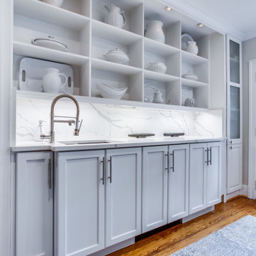 White Galley Kitchen with Hidden Toe Kick Drawers Washington DC