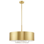 Livex Lighting - Livex Lighting Satin Brass 5 + 1 * Light Pendant Chandelier - This crisp and stately solid brass drum shade pendant from the Madison collection gives a versatile look and a luxe update with K9 crystals looming underneath. Finished in satin brass, you should treat these metallics as you would any neutral.