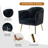 Set of 2 Contemporary Accent Chair, Golden Legs & Channeled Velvet Seat, Black