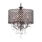 Marya 4-Light Antique Copper Round Beaded Drum Chandelier Hanging Crystals Glam