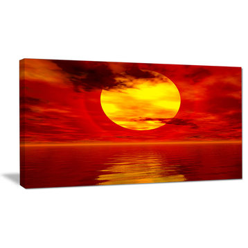 "Golden Sun Sinking in Red Waters" Seashore Canvas Print, 32"x16"