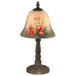 Dale Tiffany - Dale Tiffany 10056/604 Rose Bell - One Light Accent Lamp - Sweet pink roses are hand-painted in reverse on thRose Bell One Light  Antique Bronze Hand  *UL Approved: YES Energy Star Qualified: n/a ADA Certified: n/a  *Number of Lights: Lamp: 1-*Wattage:60w E12 bulb(s) *Bulb Included:No *Bulb Type:E12 *Finish Type:Antique Bronze