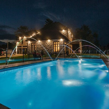 Hilltop multi level automated pool with lighted water features