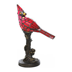 13.5" Stained Glass Cardinal Accent Lamp, Red