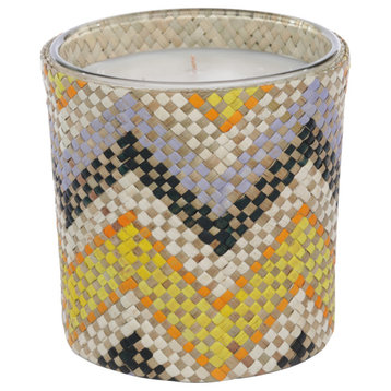 Mia Handwoven Scented Candle Jar, Multicolor Chevron