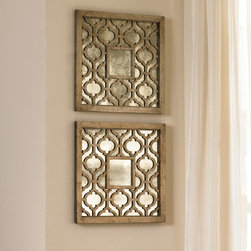 Set of Two Square Silver Sorbolo Decorative Wall Mirrors - Wall Mirrors