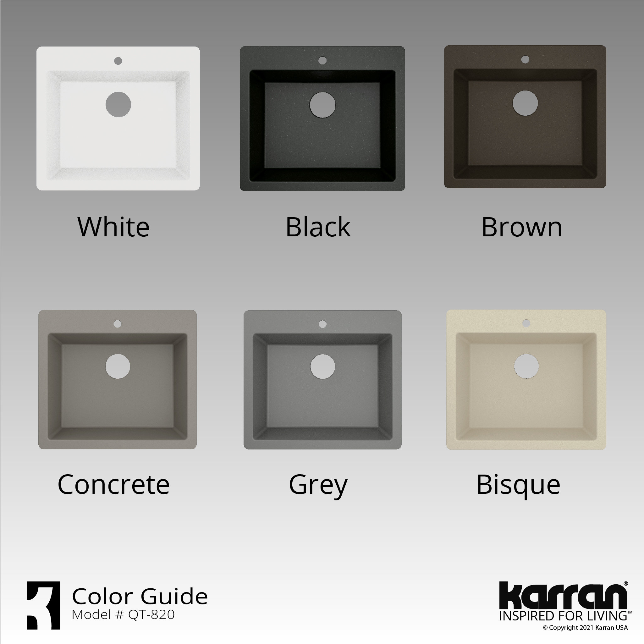 Karran QT-820 Top Mount 25" Single Bowl Quartz Kitchen Sink Kit, Grey