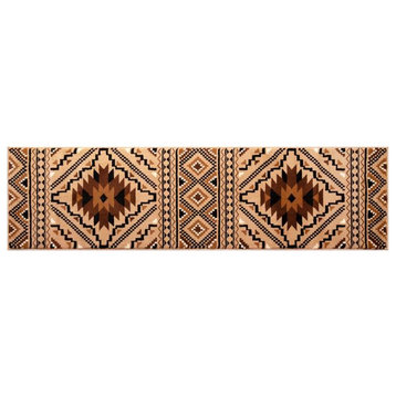 Marana Collection Southwestern Area Rug - Olefin Rug with Cotton Backing, Brown, 3' X 10'
