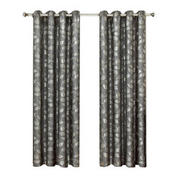 Royal Tradition - Charlotte Jacquard Grommet Window Panels, Set of 2, Gray, 104"x84" - Curtains