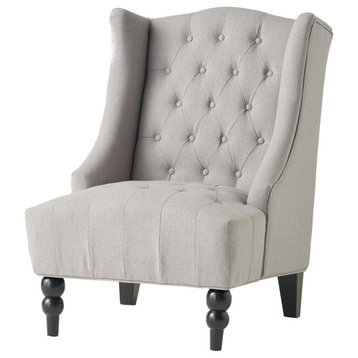 GDF Studio Clarice Tall Wingback Tufted Fabric Accent Chair, Silver