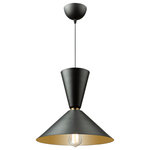 Artcraft Lighting - Tempo 1 Light Large Pendant, Matte Black/Brass - The "Tempo Collection" from designer Steven Sabados [S&C] gives a transitional to modern twist on single pendants. This fixture is a metal shade in black with a reflective gold on the interior. The mid section has a brass ring to add a little extra. The cord is height adjustable. There are 3 versions available in different shapes.