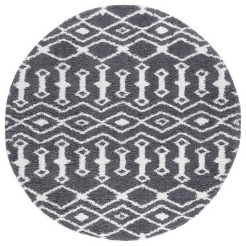 Tania Contemporary Shag Geometric Gray Round Area Rug, 8' Round