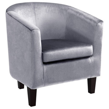 Sasha Silver Gray Velvet Fabric Tub Chair with Dark Wood Legs